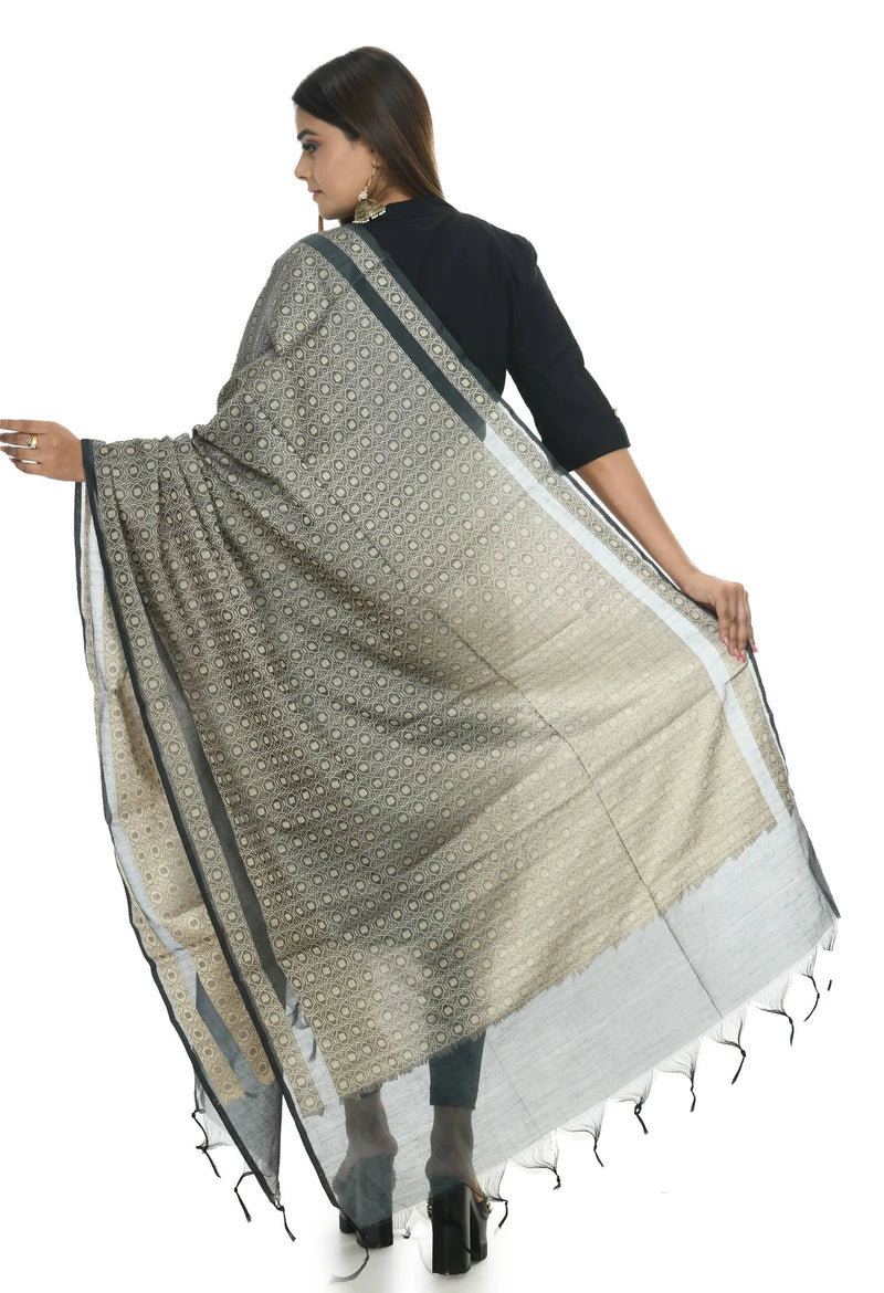 Mominos Fashion Moeza Handloom Cotton Grey Dupatta