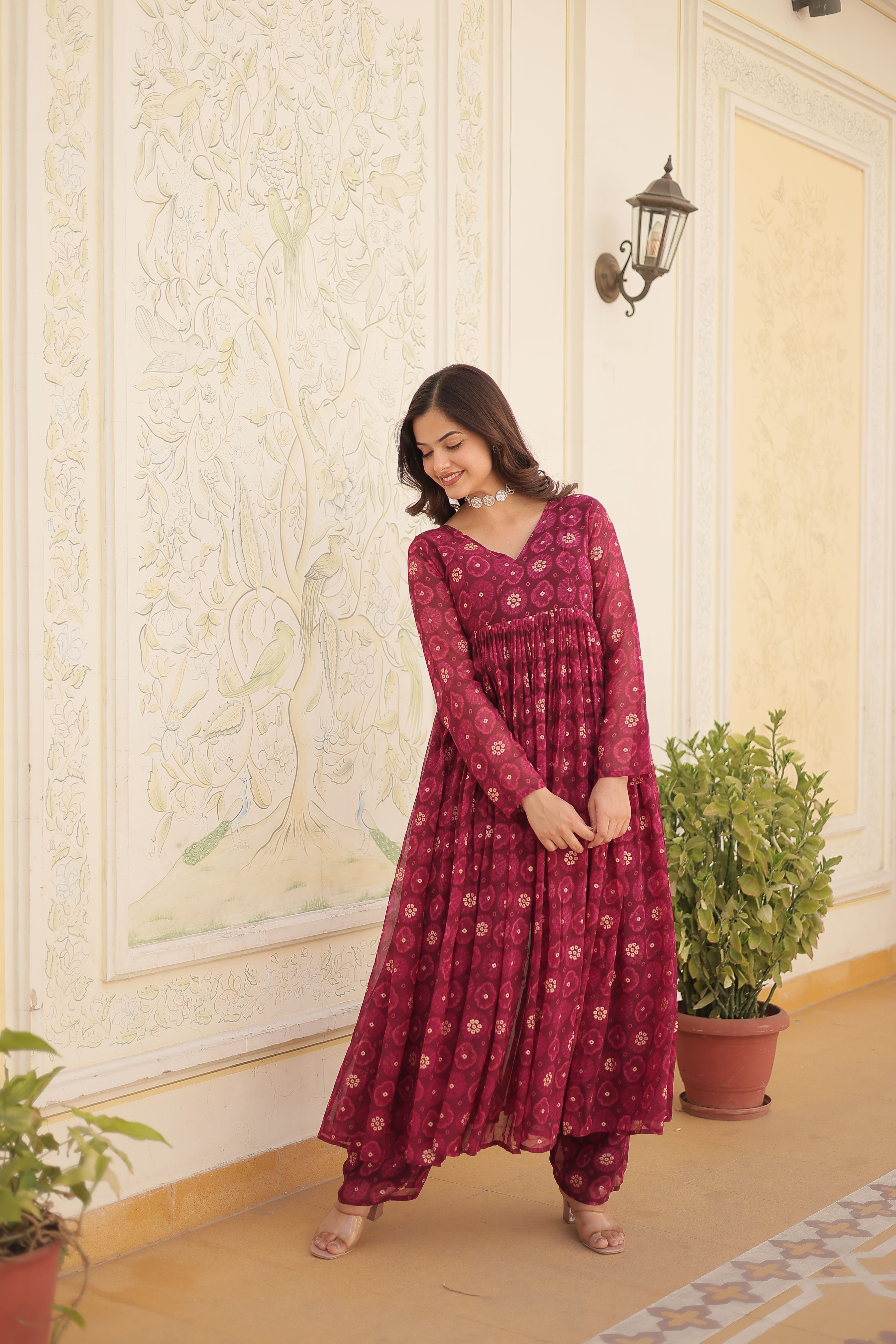 Aastha Magenta Faux Georgette with Gown fabric
