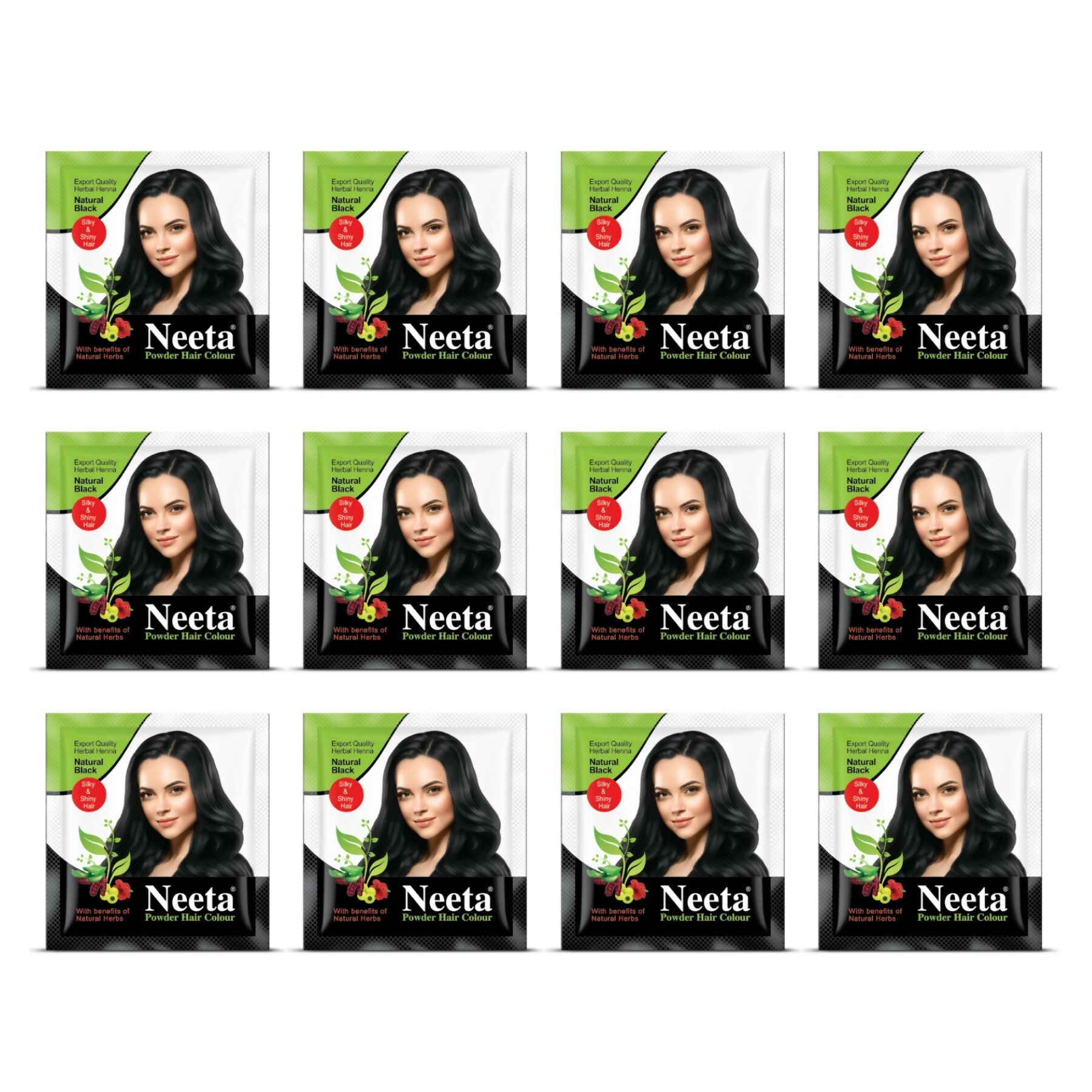 Neeta Hair Color Powder Natural Henna Based Hair Color (Pack of 12) Natural Black