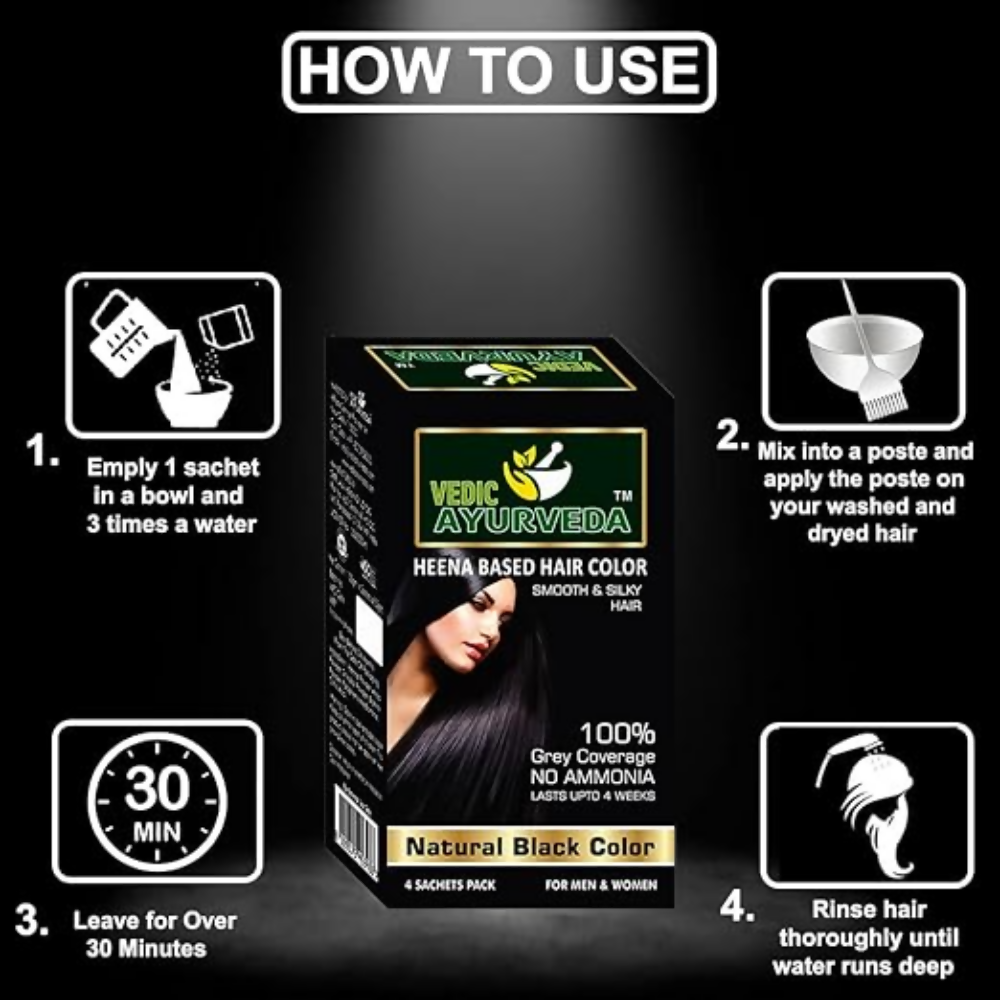 VedicAyurveda Natural Henna Dark Brown & No Ammonia Black Hair Color Powder