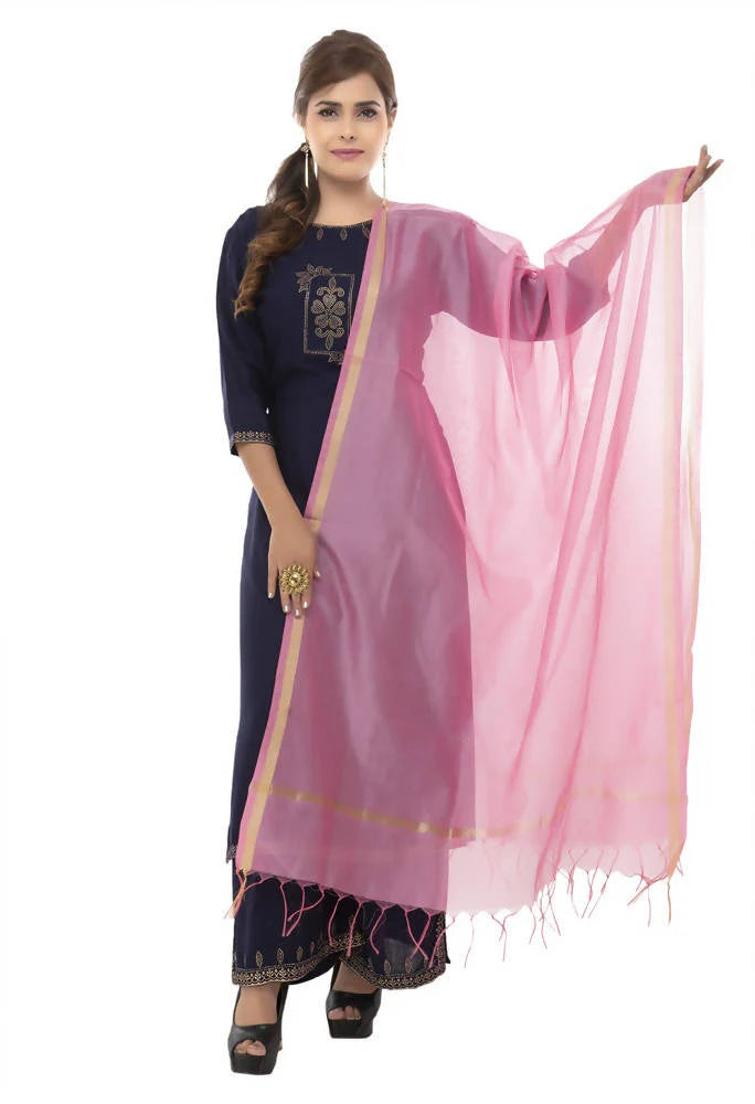 Mominos Fashion Baby Pink Banarsi Piping Dupatta