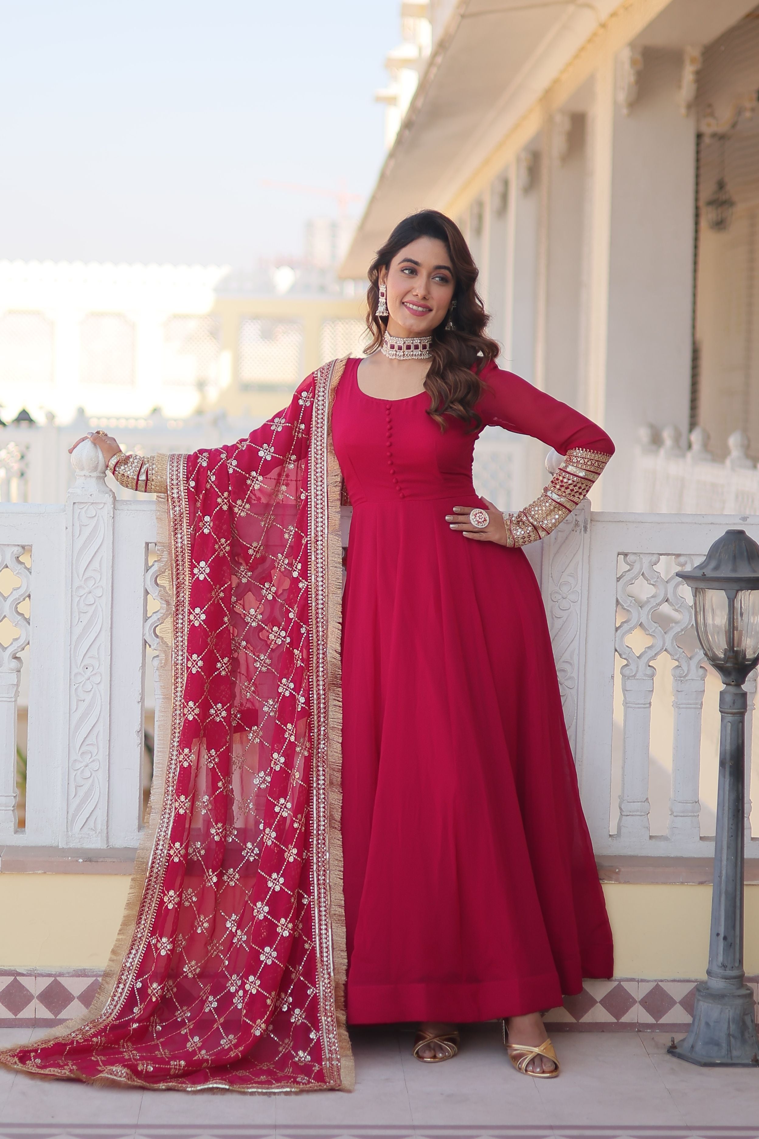Aastha Pink Faux Blooming with Gown Embroidered Multi-Sequins work