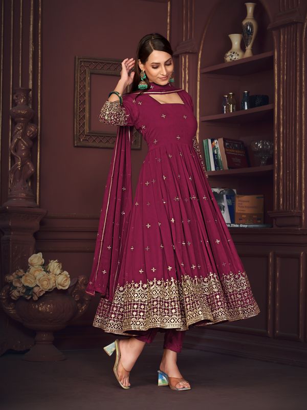 Aastha Dark pink with Net top fabric Georgette Crepe Net Bottom fabric