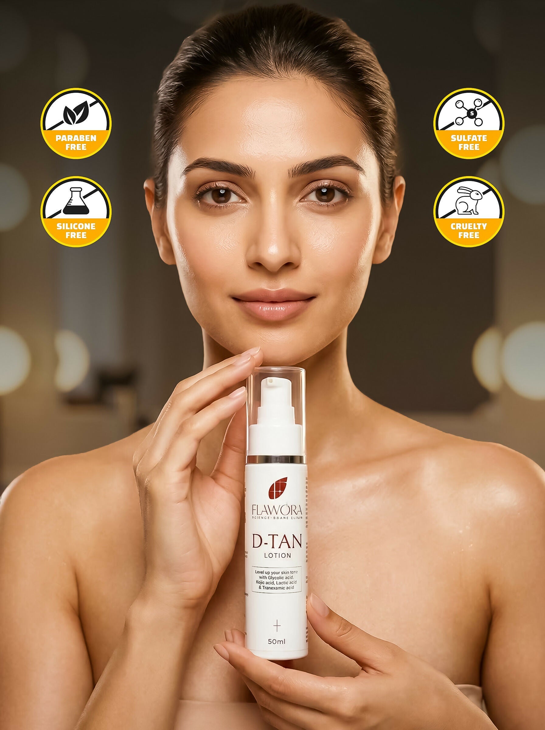 Flawora Set of 24k Golden Glow Face Serum and D-Tan Lotion