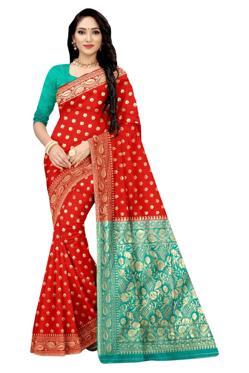 Vamika Red Weaving Banarasi Jacquard Saree