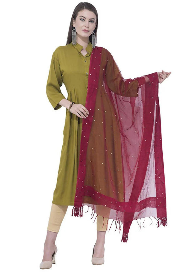 Mominos Fashion Maroon Stone Work Dupatta