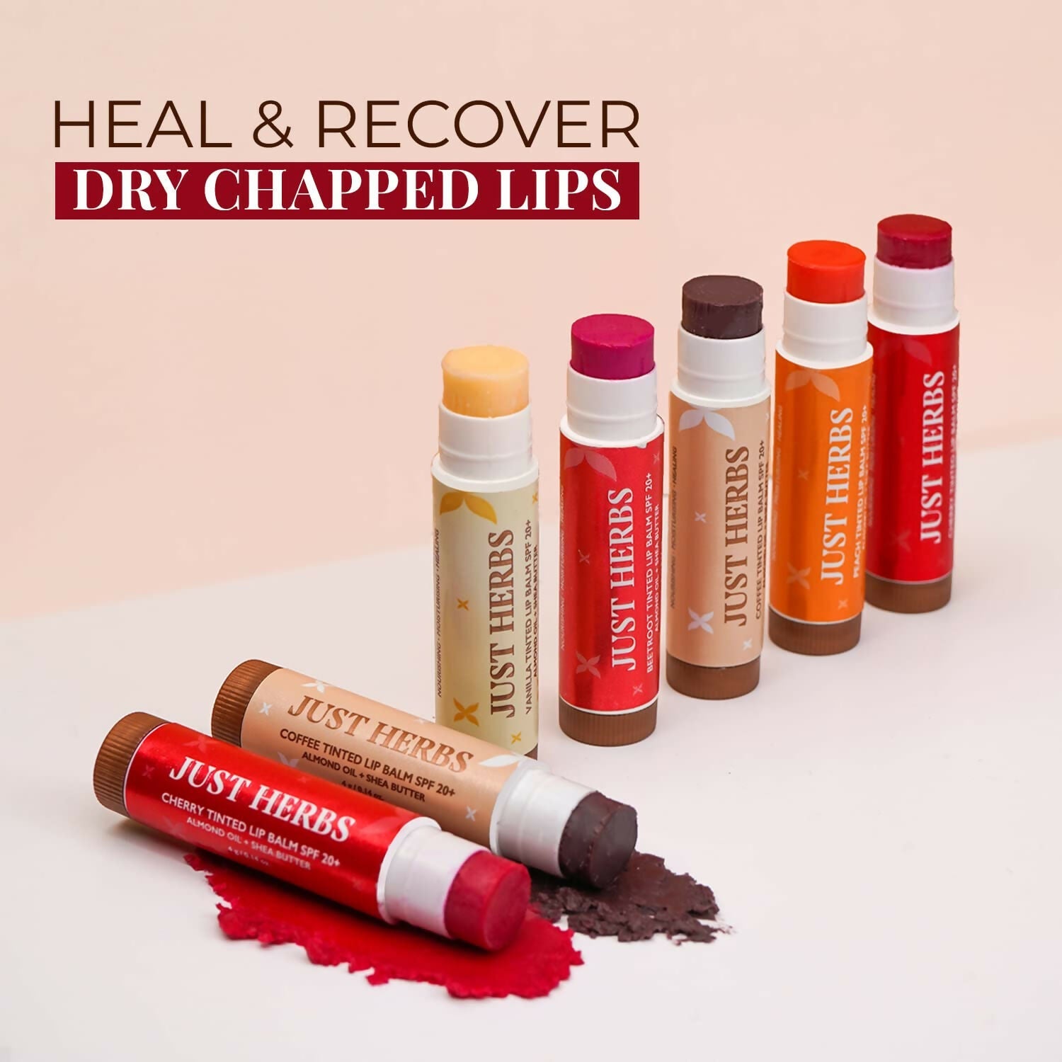 Just Herbs Vanilla Tinted Lip Balm with SPF 20+ for Dark Lips to Lighten