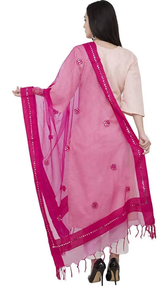 Mominos Fashion Pink Orgenza Gota Flower Dupatta