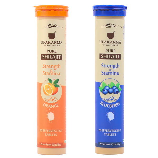 Upakarma Ayurveda Pure SJ Effervescent Tablets in 2 Unique Flavors (Orange & Blueberry) Combo