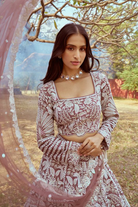 Aastha fashion Rosegold Organza lehanga blouse Embroidery Work