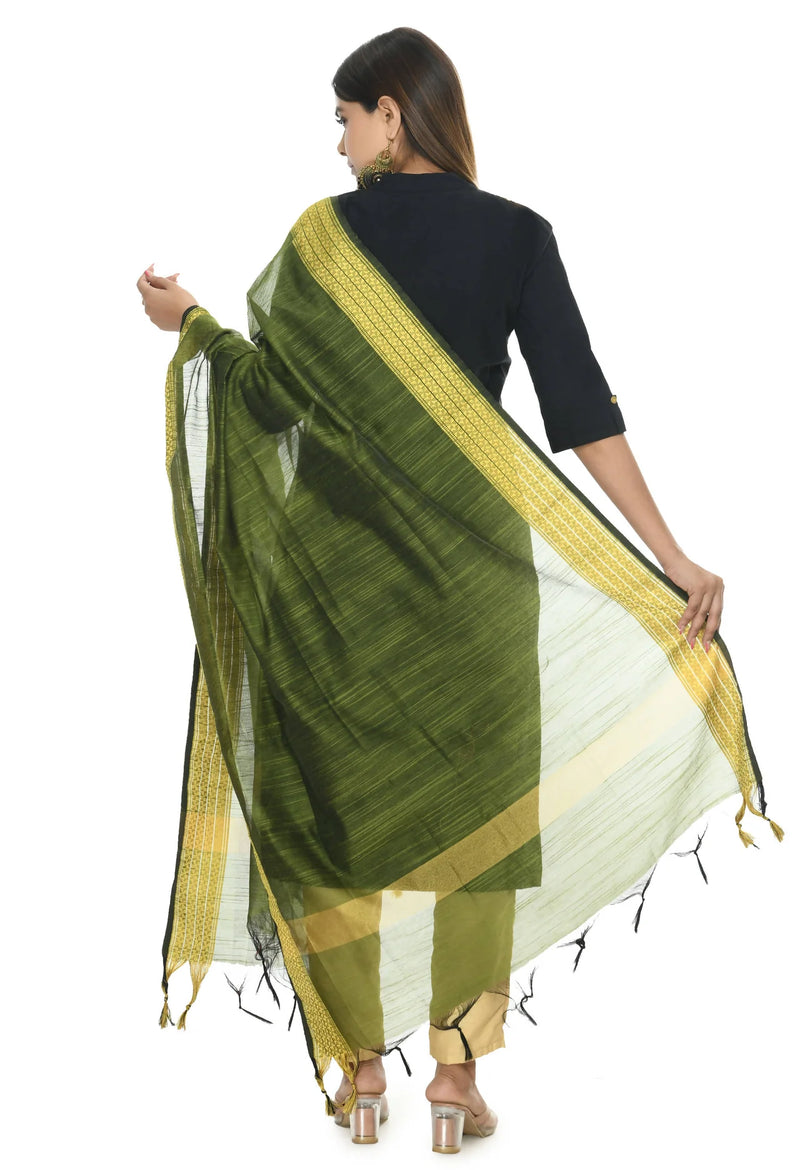 Mominos Fashion Moeza Handloom Cotton Mehndi Green Dupatta