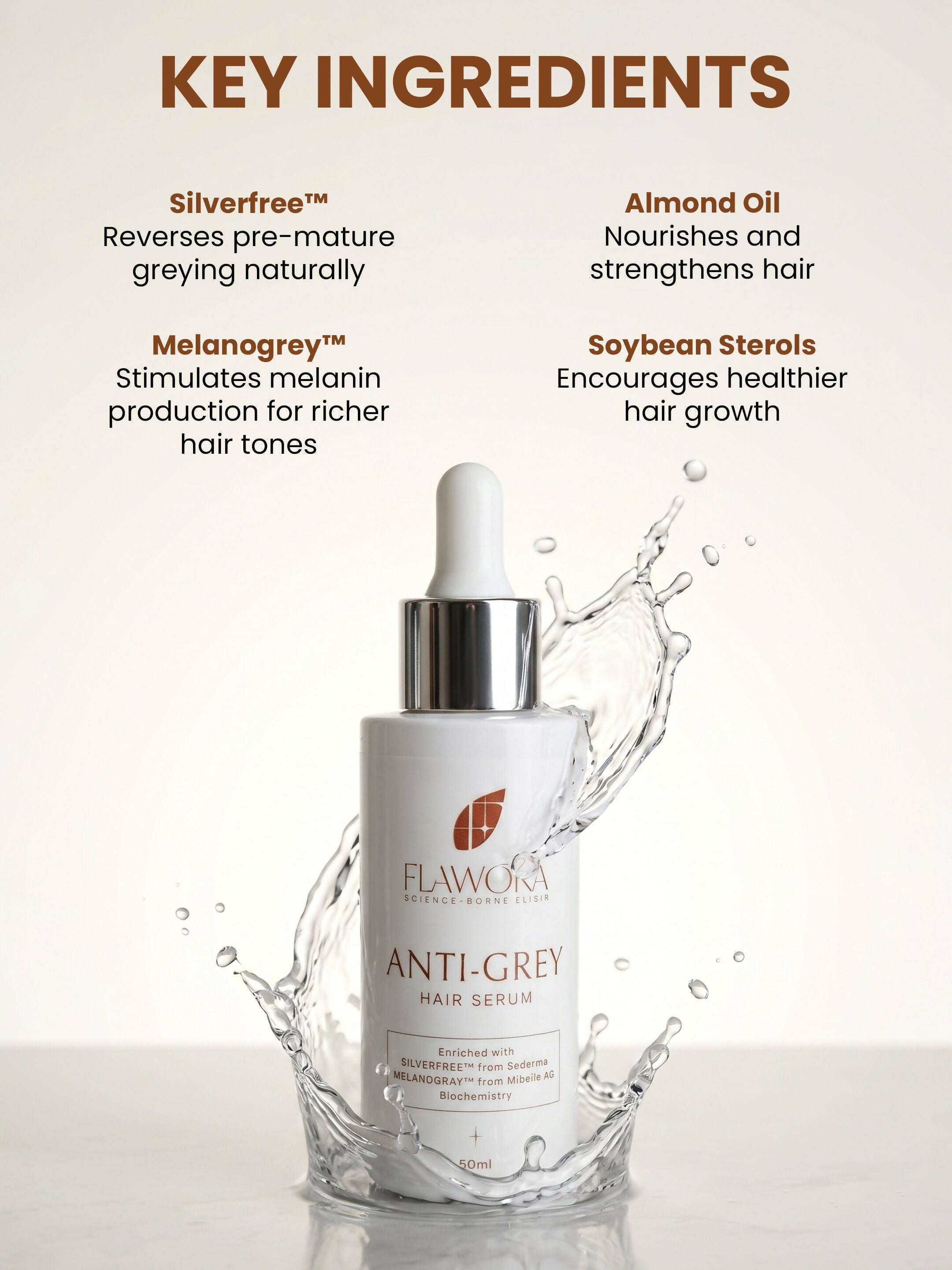 Flawora Set of Anti-Grey Hair Serum and D-Tan Lotion