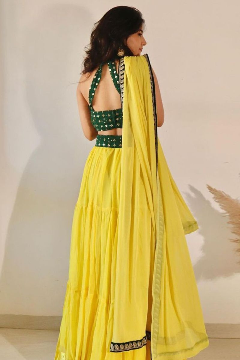 Aastha fashion Yellow Georgette lehanga blouse Embroidered work - Prithvi Mart