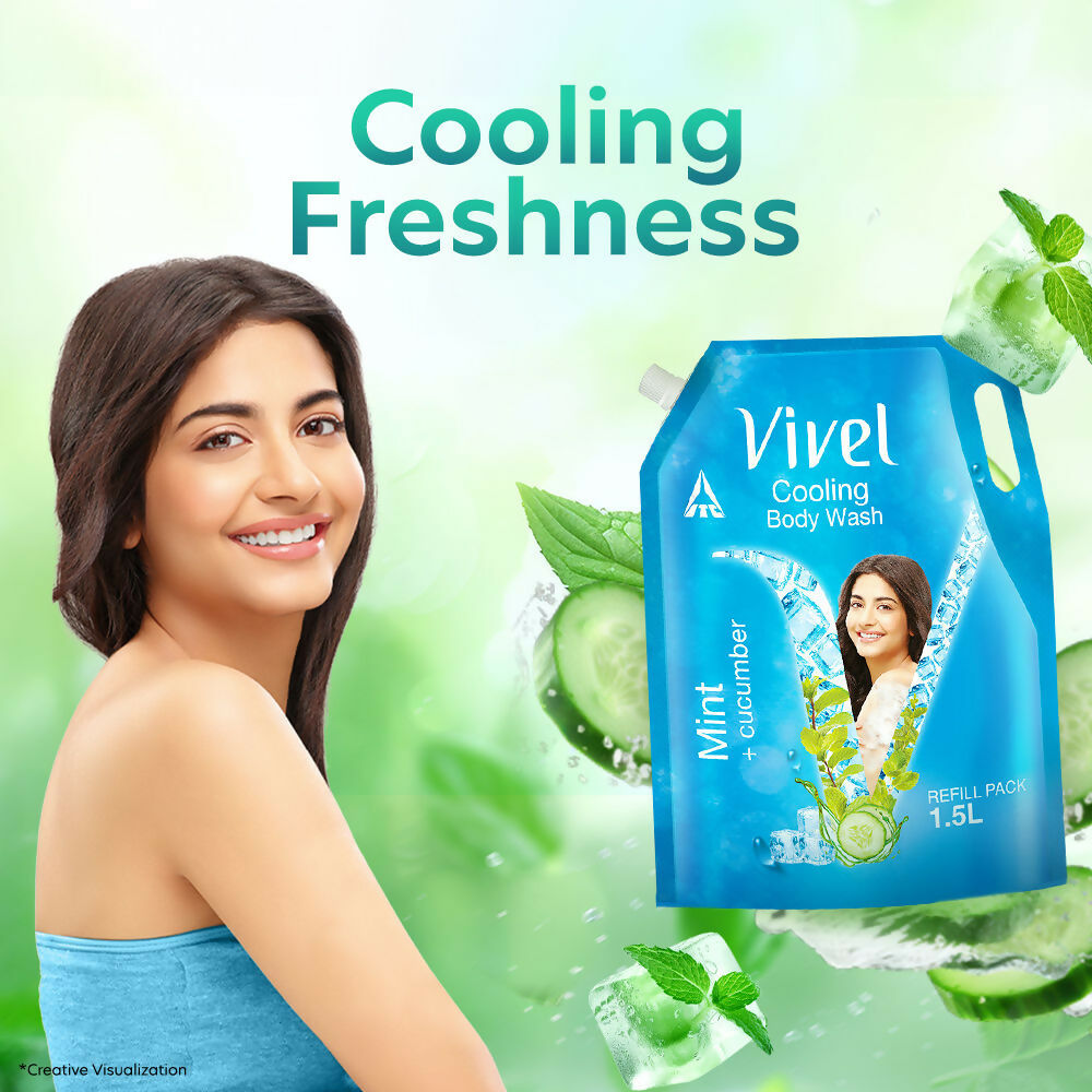 Vivel Cooling Body Wash Mint & Cucumber Moisturizing Shower Gel Supersaver XL Refill Pouch