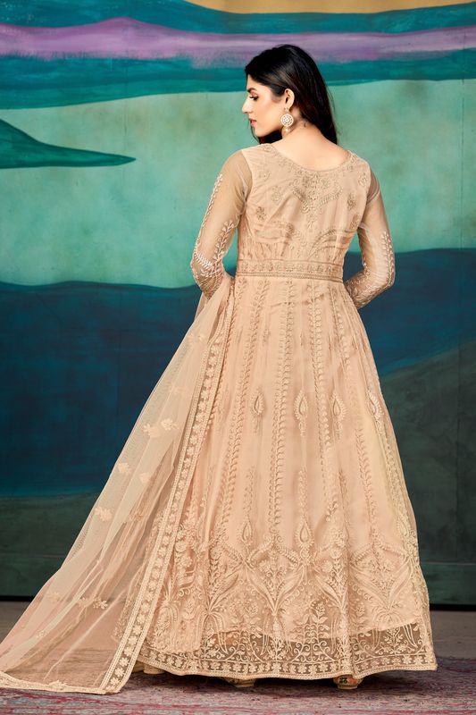 Aastha Peach Dupatta with Net top fabric Crepe Bottom fabric