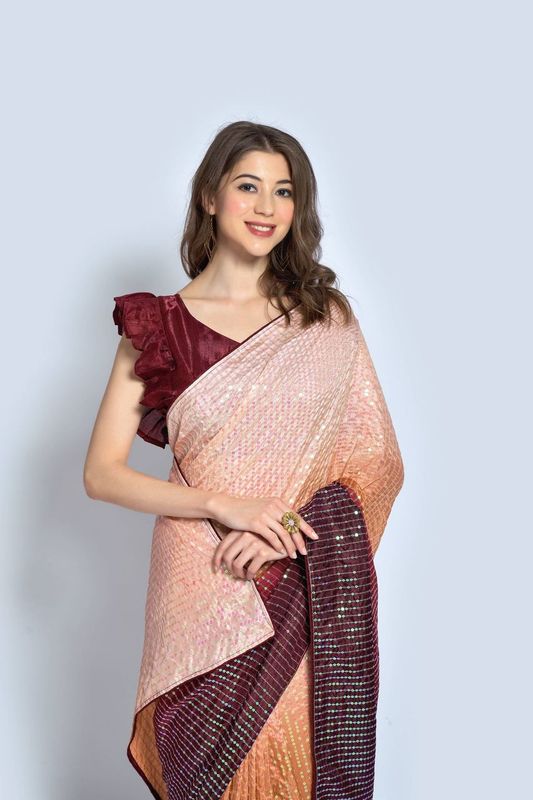 Aastha Multi Vichitra silk Heavy Satin Banglori work Maroon color