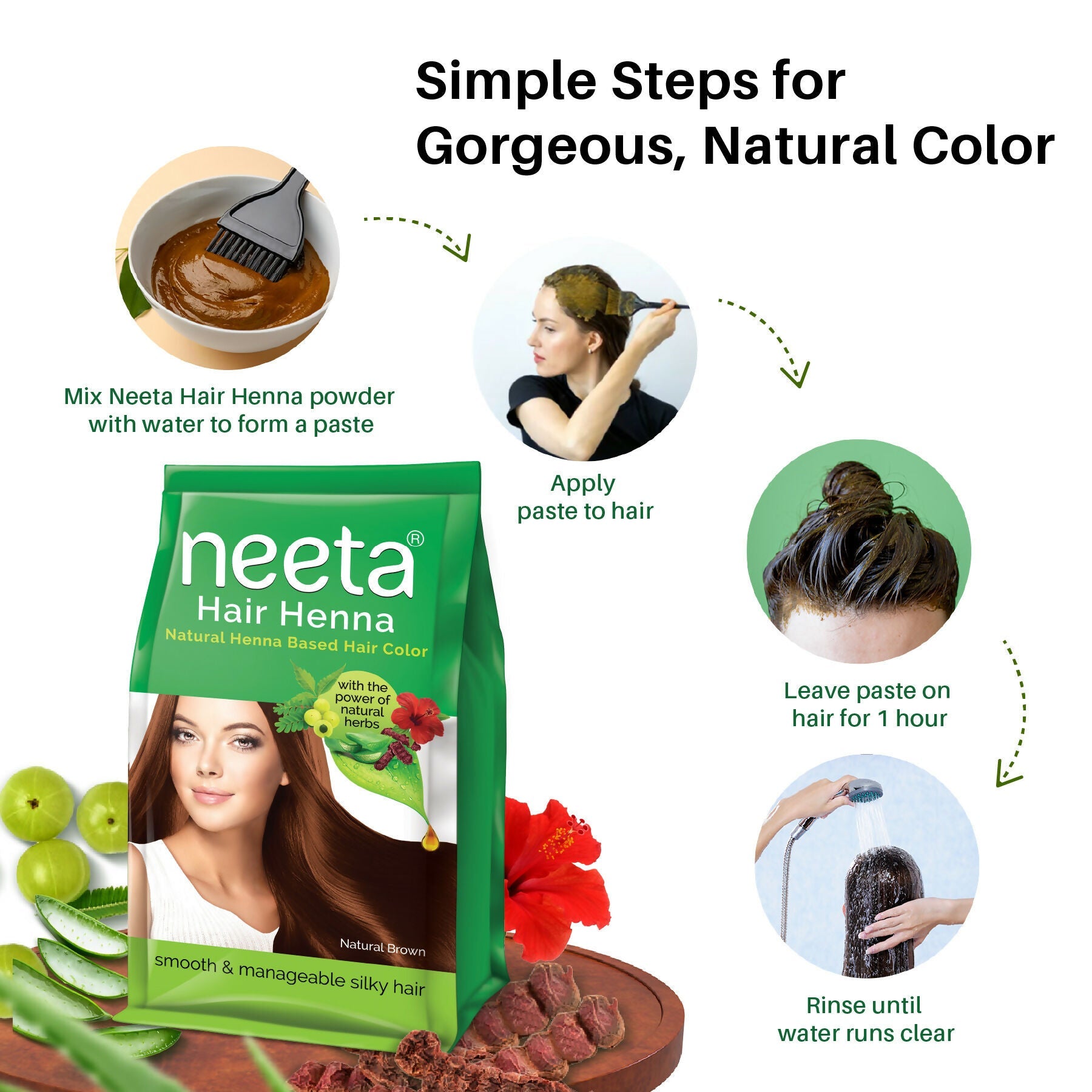 Neeta Henna Powder for Hair- Henna-Based Hair Color-Natural Brown