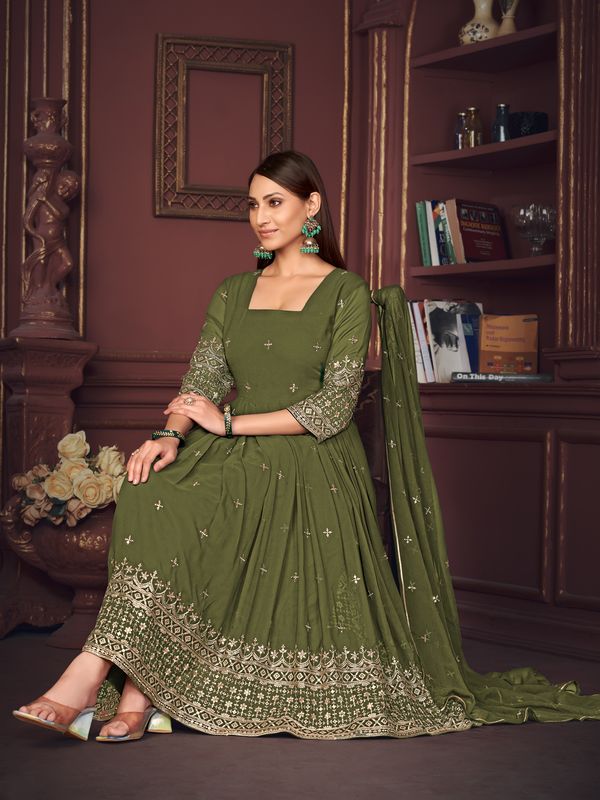 Aastha Light green with Net top fabric Georgette Crepe Net Bottom fabric