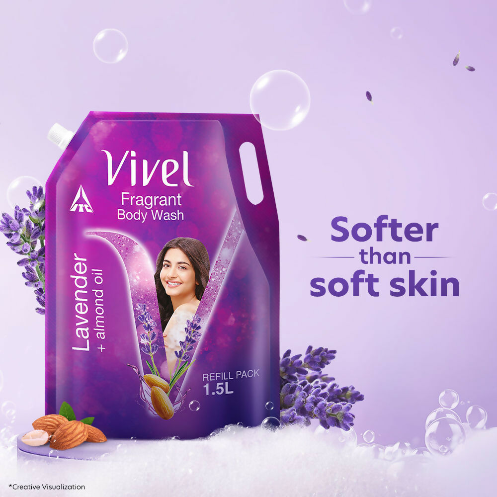 Vivel Fragrant Body Wash Lavender & Almond Oil Shower Gel Supersaver XL Refill Pouch