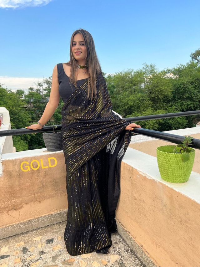 Aastha Black Soft Organza Beautiful Sequance  Embroidery Work