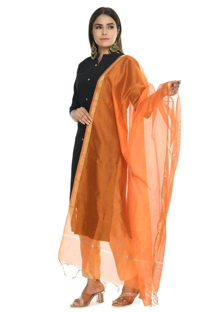 Mominos Fashion Orange Banarsi Piping Dupatta