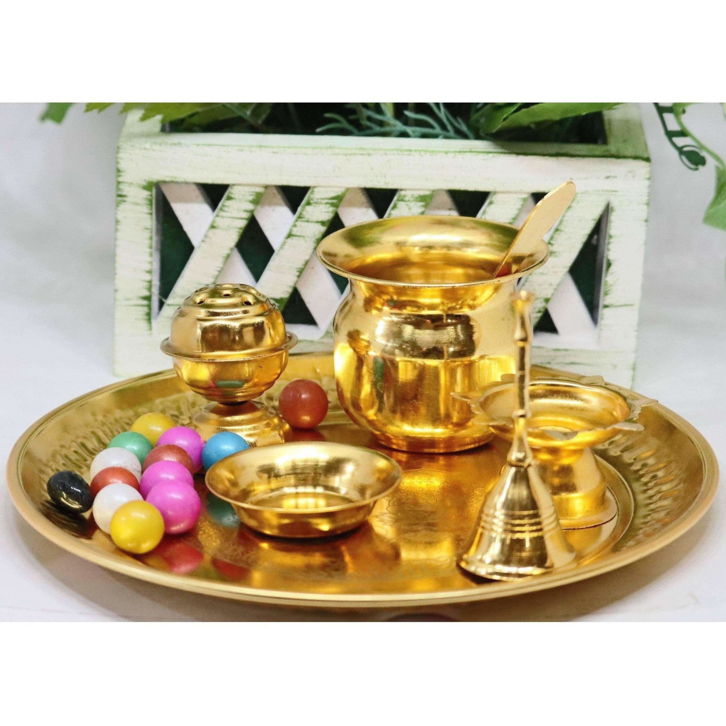 Chahat Premium Living Brass Pooja Thali Set