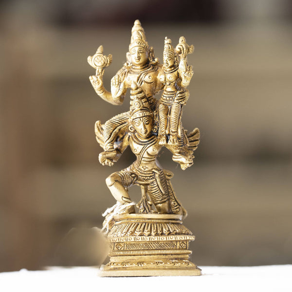 Myoksha Lord Vishnu and Goddess Lakshmi On Garuda Vahana Brass Idol