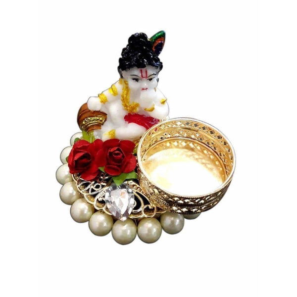 Little Krishna Candle with White Beads Kumkum Holder