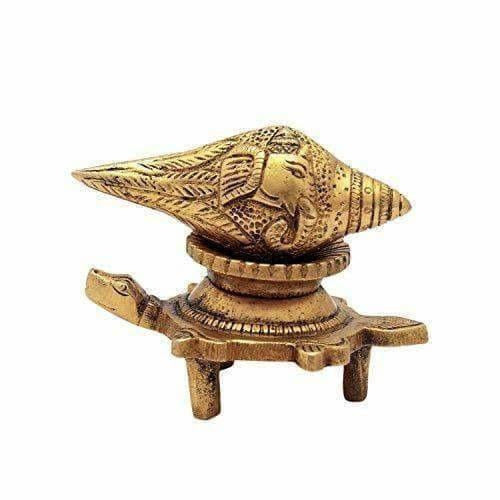 Brass Vishnu Shankh Conch Shell For Puja With Vastu/ Fengshui Tortoise For Home Decor