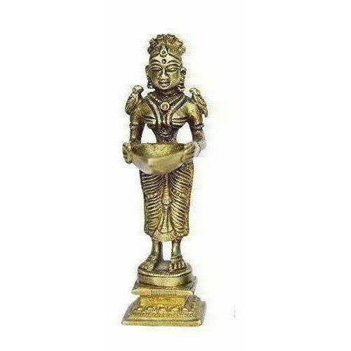 Oil Lamp Deep Lady Brass Collectible Handicraft Small Art