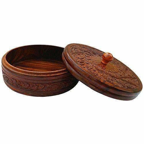 Handcrafted Wooden Box Pot Serving Bowl with Lid