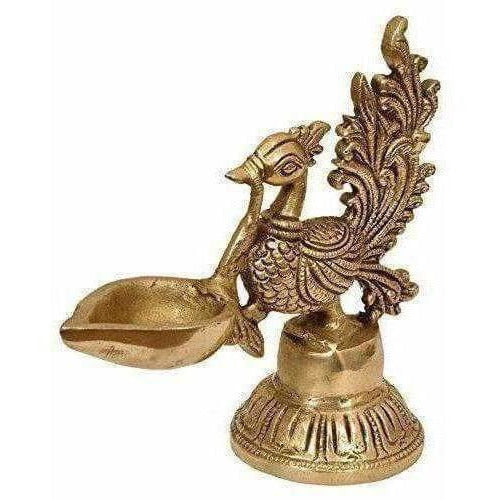 Bird Design Brass Diya Deepak Oil Lamp in Glossy Black Antique Finished Puja Item
