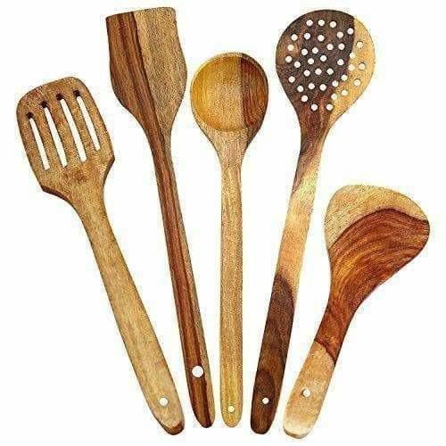 Wooden Cooking Spoon Set For Non Stick - Spatulas,Ladles & Dining Table - Kitchen Tools