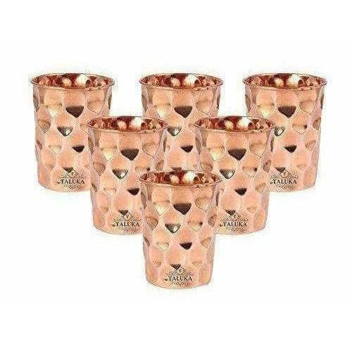 Set OF 6 Hammered Diamond Copper Glass Tumble