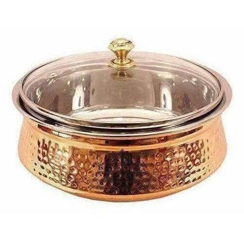 Steel Copper Casserole Bowl With Glass Lid - Tableware