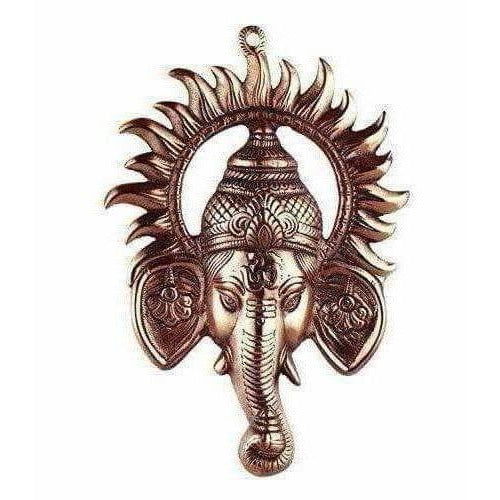 Black Metal Ganesh Ji Face Encircled With Suraj Ji Wall Hanging