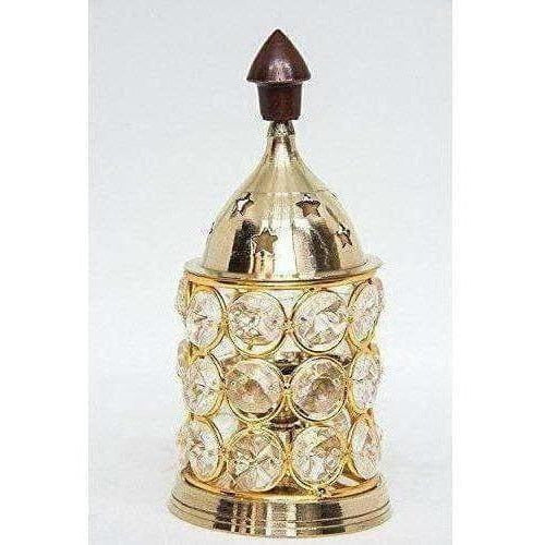 Brass Akhand Diya -Diamond Crystal Deepak - Oil Lamp