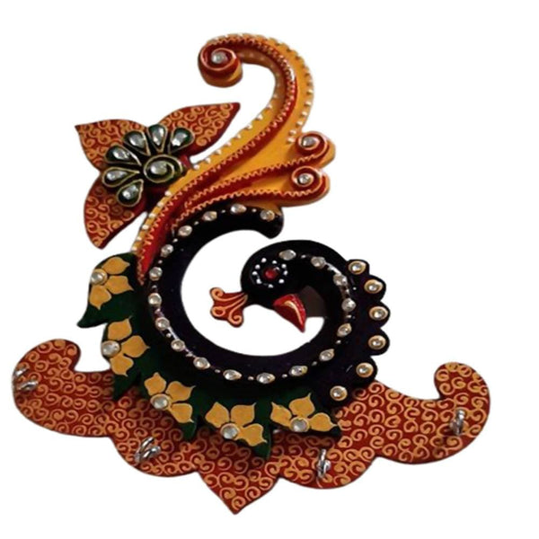 Kundan HandiKrafts Designer Peacock Key Chain Holder With 4 Hooks