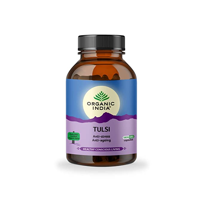 ORGANIC INDIA Tulsi Ayurvedic Capsule || Anti-Stress || Respiratory Wellness Improves Stamina || Boosts Immunity Prevents Chronic Disease - 180 Veg Capsule