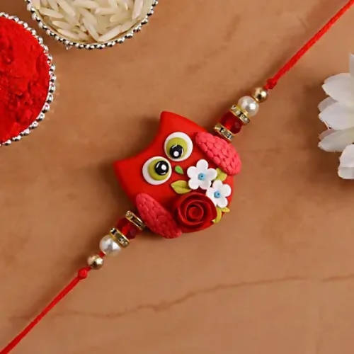 Cute Owl Polymer Clay Rakhi & Silk Chocolates