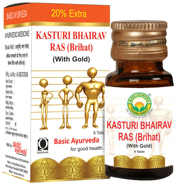 Basic Ayurveda Kasturi Bhairav Ras (Brihat) (with Gold) Tablet