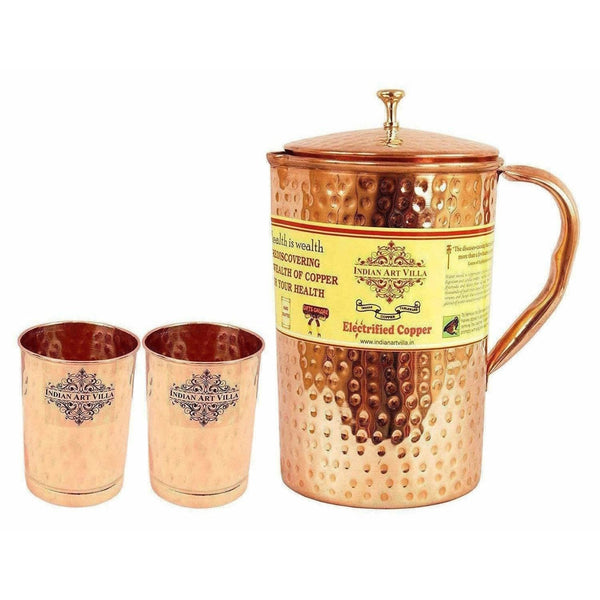 Copper Pitcher with 2 Glasses