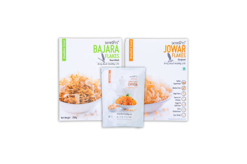 Skyroots Jowar Flakes + Bajara Flakes + Jowar Flakes Chivda Combo Pack