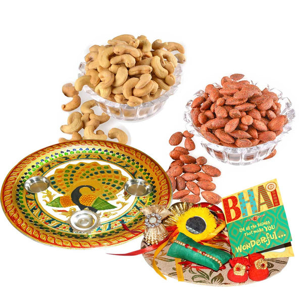 Bikano Masala Almonds and Salted Cashewnuts Rakhi Puja Thali Gifts