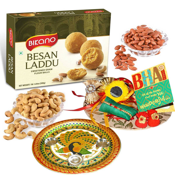 Bikano Besan Laddoo and Dryfruits Rakhi Puja Thali Gift