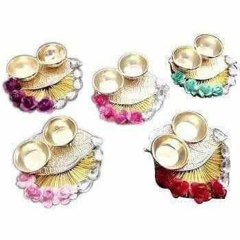 Fancy Haldi Kumkum Holder with Flowers and Kundans - 1 Piece