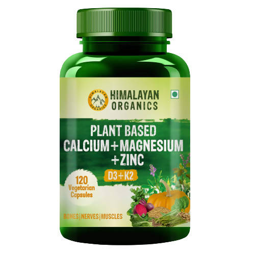 Himalayan Organics Plant Based Calcium + Magnesium + Zinc, D3+K2 Vegetarian Capsules