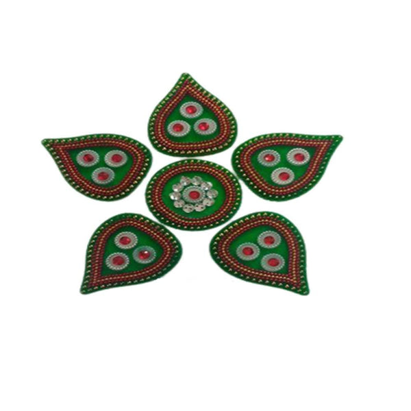 Kundan HandiKrafts Handcrafted Green Colour Kundan Rangoli