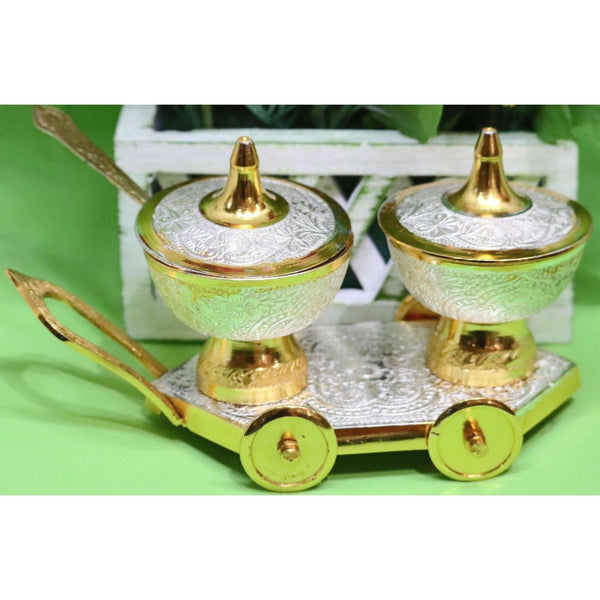 Chahat Premium Living Brass Silver Gold Trolley Set