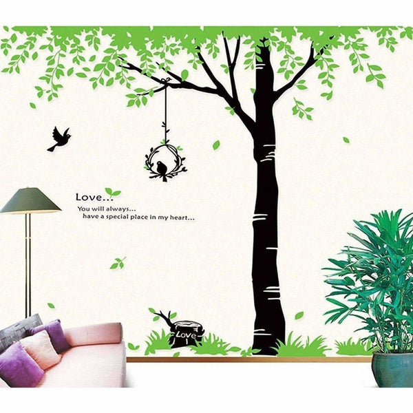 StylishWalls PVC Vinyl Self-Adhesive Calm Green Trees Nature Wall Stickers for Bedroom (Large, 220 x 200 cm)